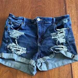 American Eagle Outfitters Dark Blue Distressed Jean Shorts